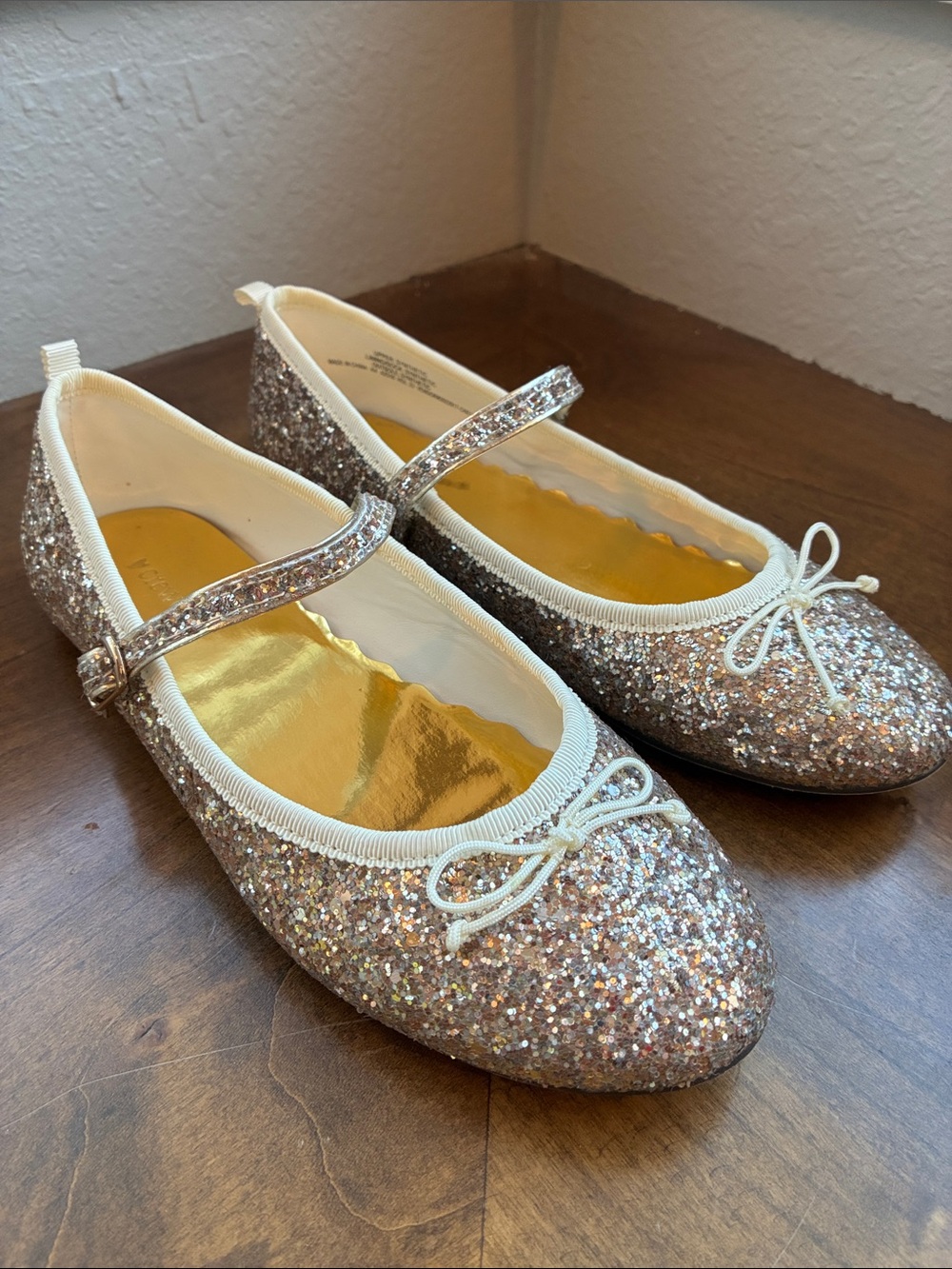 Crew cut—Girls Glitter Mary Jane Ballet Flats in Rose Gold